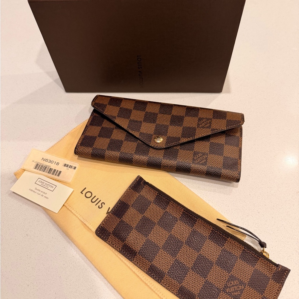 Louis Vuitton Damier Ebene Wallet with Gold Accent